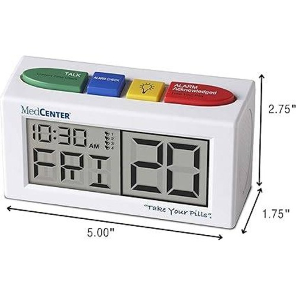 MedCenter Talking Alarm Clock and Medication Reminder White 4 Daily Alarms